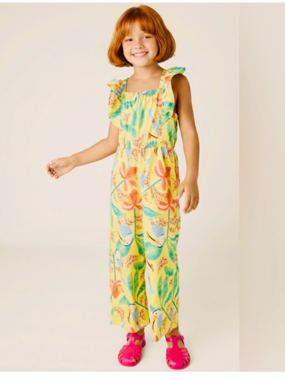 NEW! Tea Collection Tropical Birds Banana Girls Flutter Strap Jumpsuit